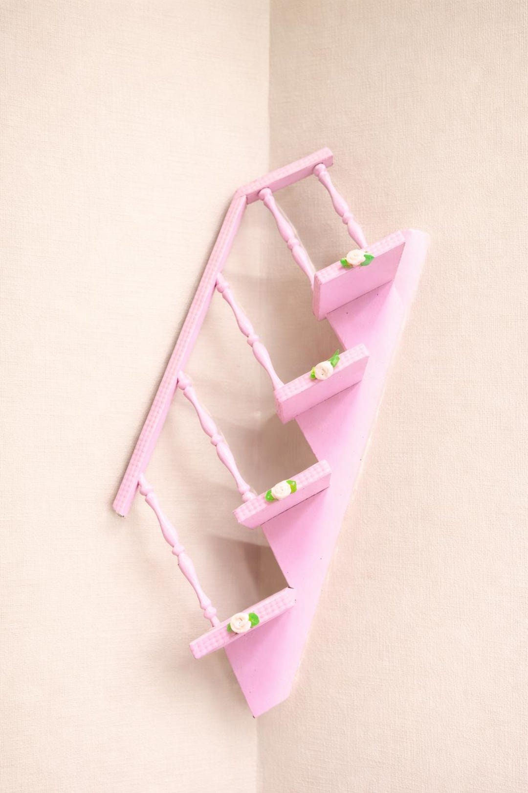 Pink Shelf Rack Cottage Core Pink Wall Shelf, Upcycled Stair Step Display Rack, Shabby ...