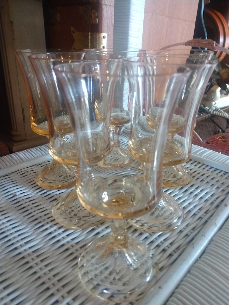 VINTAGE Misty Yellow Water Glasses Elegant Wine Glasses, Home Decor Set of 6 5 3/4 image 2