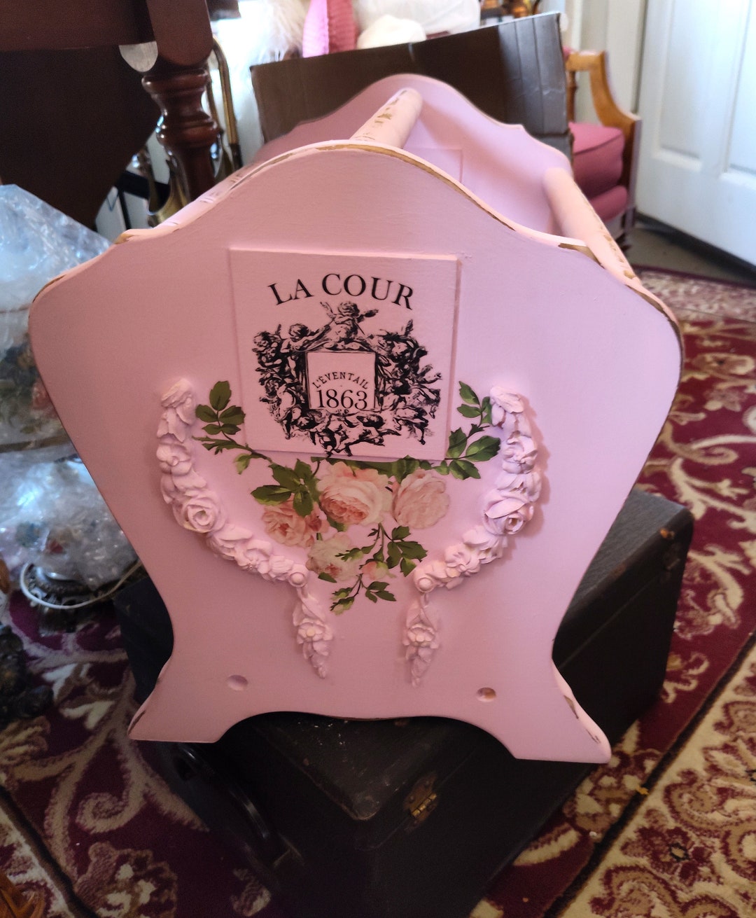 VINTAGE Inspired Pink Magazine Rack Repurposed for Shabby Chic Decor ...