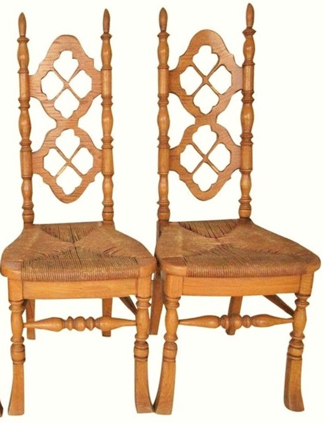 VINTAGE Dining Chairs, Rush Seat, Victorian, Jacobean Renaissance
