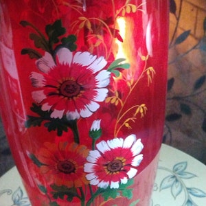 VINTAGE Enameled Glass Vase MCM Ruby Red Bohemian Gilt Vase, Home Decor image 6