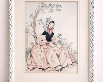 Victorian Cottagecore Wall Art Pair, Romantic French Garden Prints, MIKI Signed Framed Set