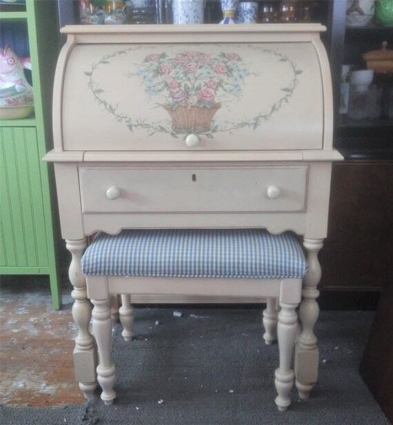 Vintage Small Desk Shabby Chic Pink Flowers Farmhouse Etsy