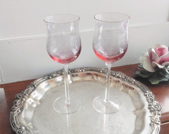 VINTAGE Wine Glasses// Pink// Wine Glasses// Bridesmaid Gift// Couples Gift