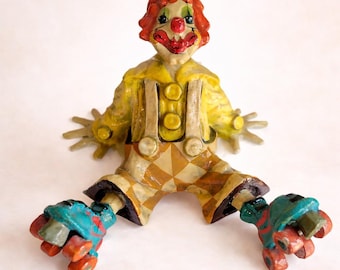 VINTAGE Mexico Paper Mache Circus Clown Sculpture Signed Artist Alvarez  Circus Clown Hand Painted