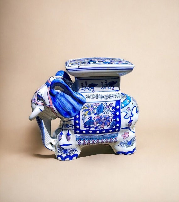 VINTAGE Elephant Garden Seat Blue and White Ceramic Elephant Garden Stool Blue and White Chinoiserie Elephant Garden Seat Blue and White Etsy UK