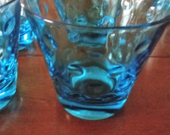 CLEARANCE!  VINTAGE Hazel Atlas Old Fashion//Hazel Atlas Barware//Turquoise Blue Capri Dot Drinkware (Set of 7)