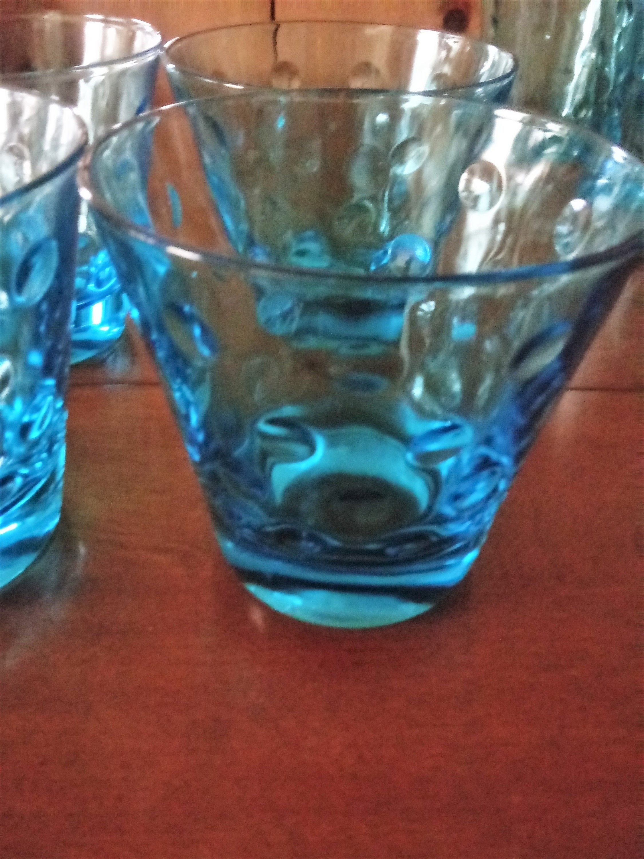 Vintage Libbey Aqua Blue Turquoise Polka Dot Glass Tumblers Drinking Glass