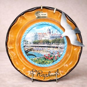 VINTAGE ceramic souvenir plate from St. Raphael France St. Raphael France holiday souvenir plate St. Raphael France vintage porcelain plate