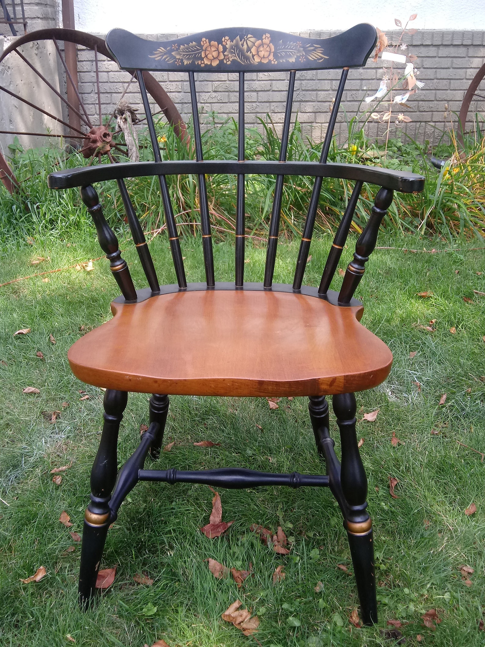 4 VINTAGE Dining Chairs L. Hitchcock Black Harvest Arm Etsy