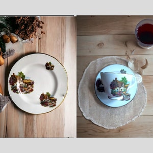 VINTAGE Fine Bone China tea set trio by Royal Burlington Staffordshire Bone China tea trio cup, saucer, and plate collection Cottage-style