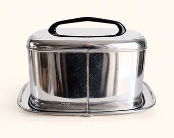Vintage Lincoln Beautyware Cake Carrier, Stainless Steel Dessert