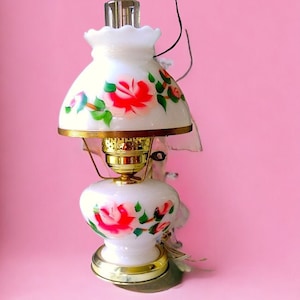 Antique Style Hurricane Gone with the Wind Lamp Hand Painted Floral Hurricane Glass Traditional Southern Style Lamp with Hurricane Globe