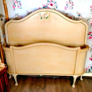 Vintage French Country Headboard and Foot-board/ Country Chic Shabby Chic Solid Wood with matching wood side rails included image 2