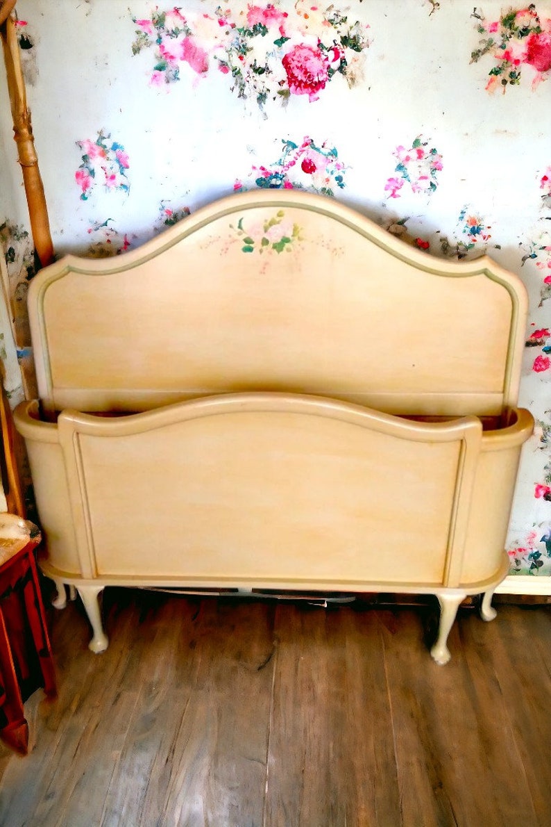 Vintage French Country Headboard and Foot-board/ Country Chic Shabby Chic Solid Wood with matching wood side rails included image 2