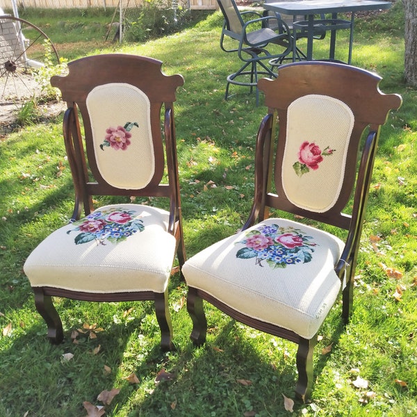Antique Victorian Needlepoint Chairs Etsy