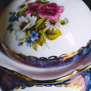 VINTAGE Cobalt Blue Vase Ceramic Hand Painted Rose Vase, Home Decor image 4