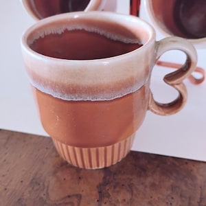 Set of 4 MCM Cinnamon Drip Glaze Coffee Mugs - Vintage Pottery Mid Century Modern Style Rustic Retro Kitchen Decor 70&#39;s Earth Tone