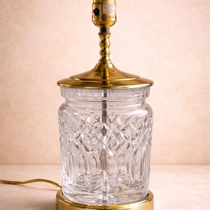 Vintage Crystal Table Lamp Brass Base Cut Glass Accent Lamp Traditional Home Lighting Decor
