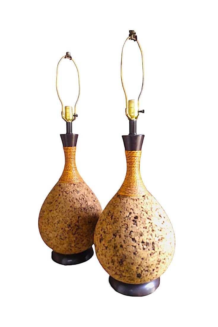 Vintage Mid-Century Cork & Walnut Lamp – Vintage Modern Revival