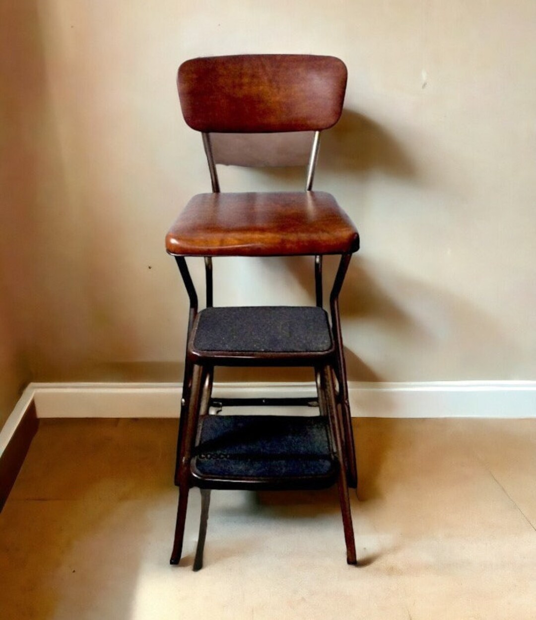Vintage Cosco Kitchen Stool With Steps Brown Mid Century Modern Kitchen Stepstool Retro Metal ...