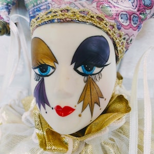 VINTAGE Harlequin Doll   Porcelain, Porcelain Collectible Doll, Gift