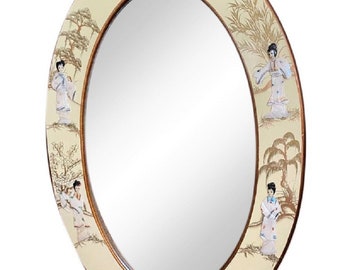 VINTAGE MIRROR  Asian, Mother of Pearl Inlay, Hollywood Regency, Chinese Chippendale, Palm Beach, Boho, Coastal, Oriental White***RARE****
