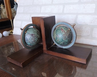 VINTAGE Mini Desktop Globe Bookends  Home Decor