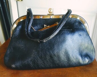 VINTAGE Black Pebble Leather SABER Handbag