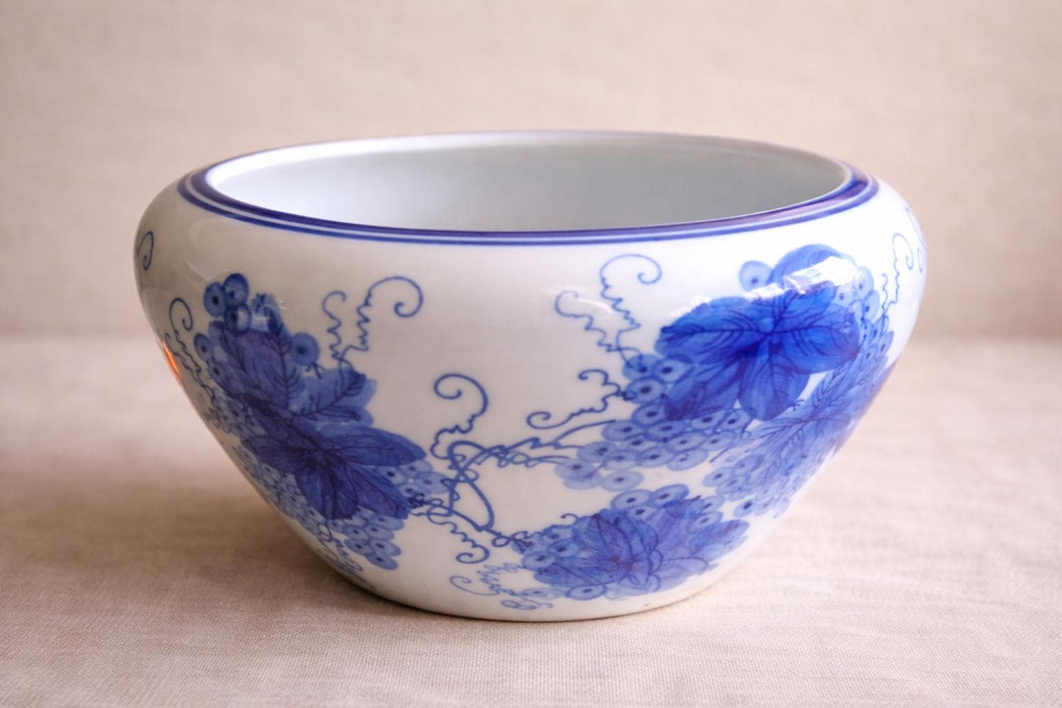 Vintage-Inspired Blue & White Planter For Asian Decor Classic Lotus Bowl Evoking Nostalgia With Its Color Palette