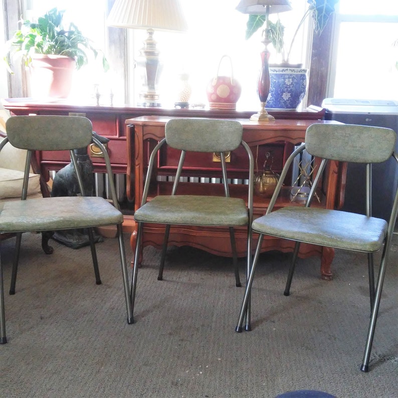 Vintage Cosco Chairs 3 Retro Stylaire Cosco Folding Chairs Mid Century Modern Seating Guest Seating Metal Folding Dining Chairs