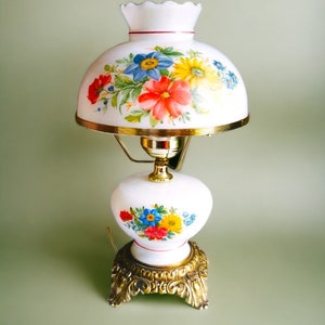 Antique Style Hurricane Gone with the Wind Lamp Hand Painted Floral Hurricane Glass Traditional Southern Style Lamp with Hurricane Globe