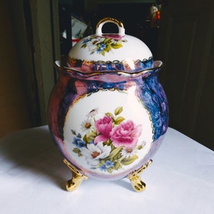 VINTAGE Cobalt Blue Vase Ceramic Hand Painted Rose Vase, Home Decor image 1