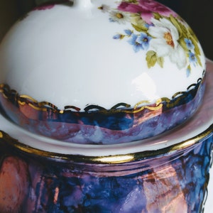 VINTAGE Cobalt Blue Vase Ceramic Hand Painted Rose Vase, Home Decor image 6