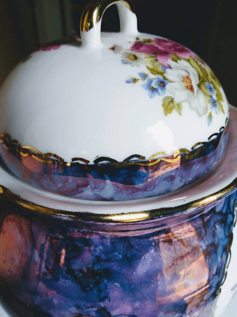 VINTAGE Cobalt Blue Vase Ceramic Hand Painted Rose Vase, Home Decor image 6