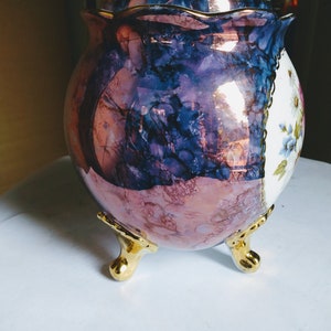 VINTAGE Cobalt Blue Vase Ceramic Hand Painted Rose Vase, Home Decor image 5