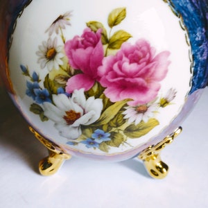 VINTAGE Cobalt Blue Vase Ceramic Hand Painted Rose Vase, Home Decor image 2