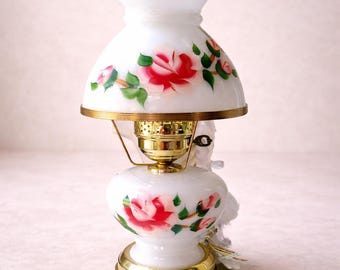 Hand Painted Floral Hurricane Lamp, Gone With The Wind Style Glass Lamp, Traditional Southern Decor