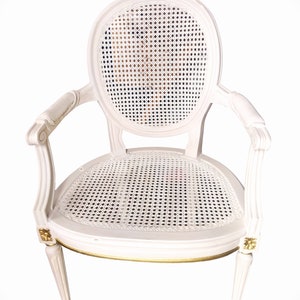 VINTAGE FAUTEUIL Louis XVI Style Cane Back and Seat Armchairs// French Country Home Decor, Gilt Detail