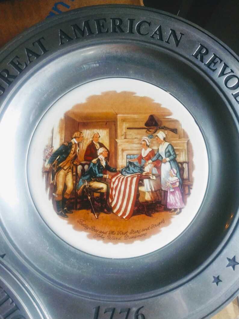 4 VINTAGE American Revolution Pewter Plates Set of 4 Home Decor image 4