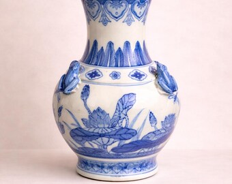 VINTAGE Oriental Ginger Jar vase adding sophistication to home decor Classic ginger jar vase evoking nostalgia Blue and White color palette