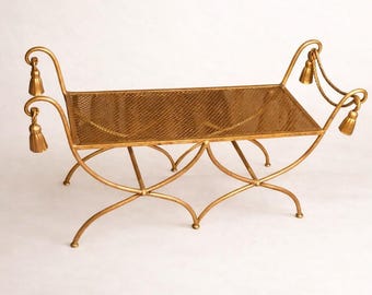 Vintage Italian Brass Bench Hollywood Regency Mid Century Modern Accent Seating
