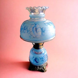 Antique Lamp Hand Painted Gone with the Wind Style Lamp Victorian Glass Lamp Collectible Antique Lighting Hurricane Style Lighting