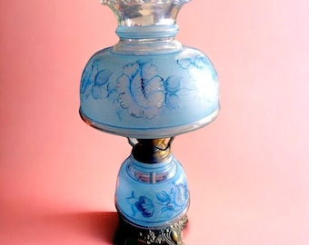 Antique Lamp Hand Painted Gone with the Wind Style Lamp Victorian Glass Lamp Collectible Antique Lighting Hurricane Style Lighting