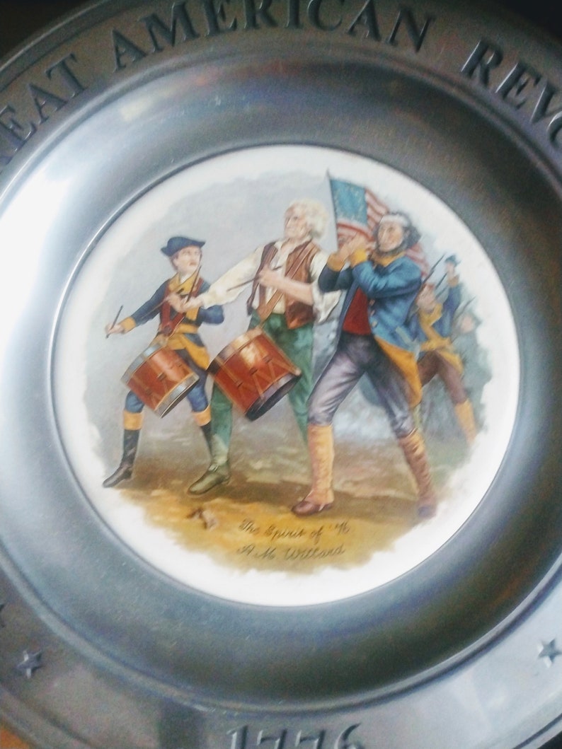 4 VINTAGE American Revolution Pewter Plates Set of 4 Home Decor image 2