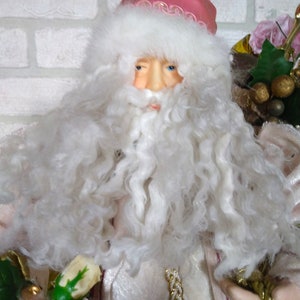 VINTAGE Pink Shabby Chic Christmas Mantel Ornament// Hand Detailed Victorian Pink and Gold Santa// Father Christmas image 2