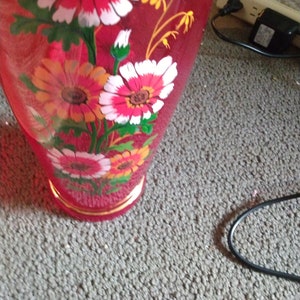 VINTAGE Enameled Glass Vase MCM Ruby Red Bohemian Gilt Vase, Home Decor image 5