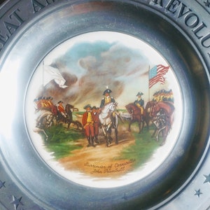 4 VINTAGE American Revolution Pewter Plates Set of 4 Home Decor image 3