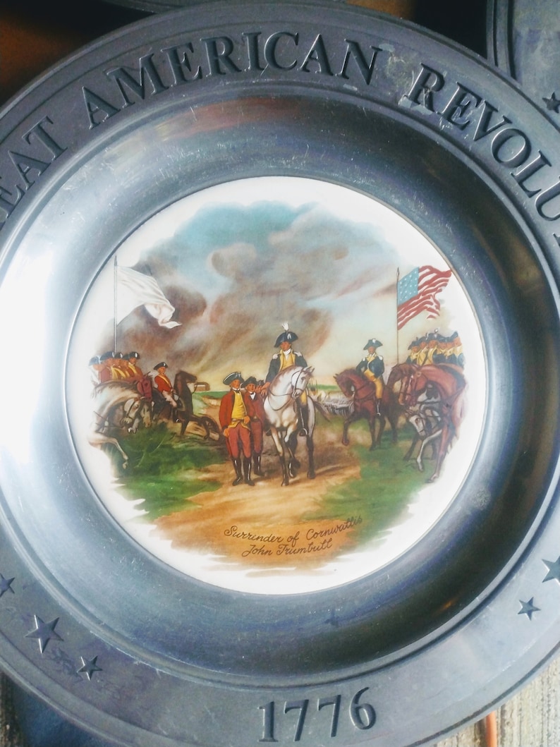 4 VINTAGE American Revolution Pewter Plates Set of 4 Home Decor image 3