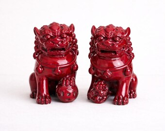 Perros Foo antiguos, leones guardianes del templo asiático, decoración del hogar